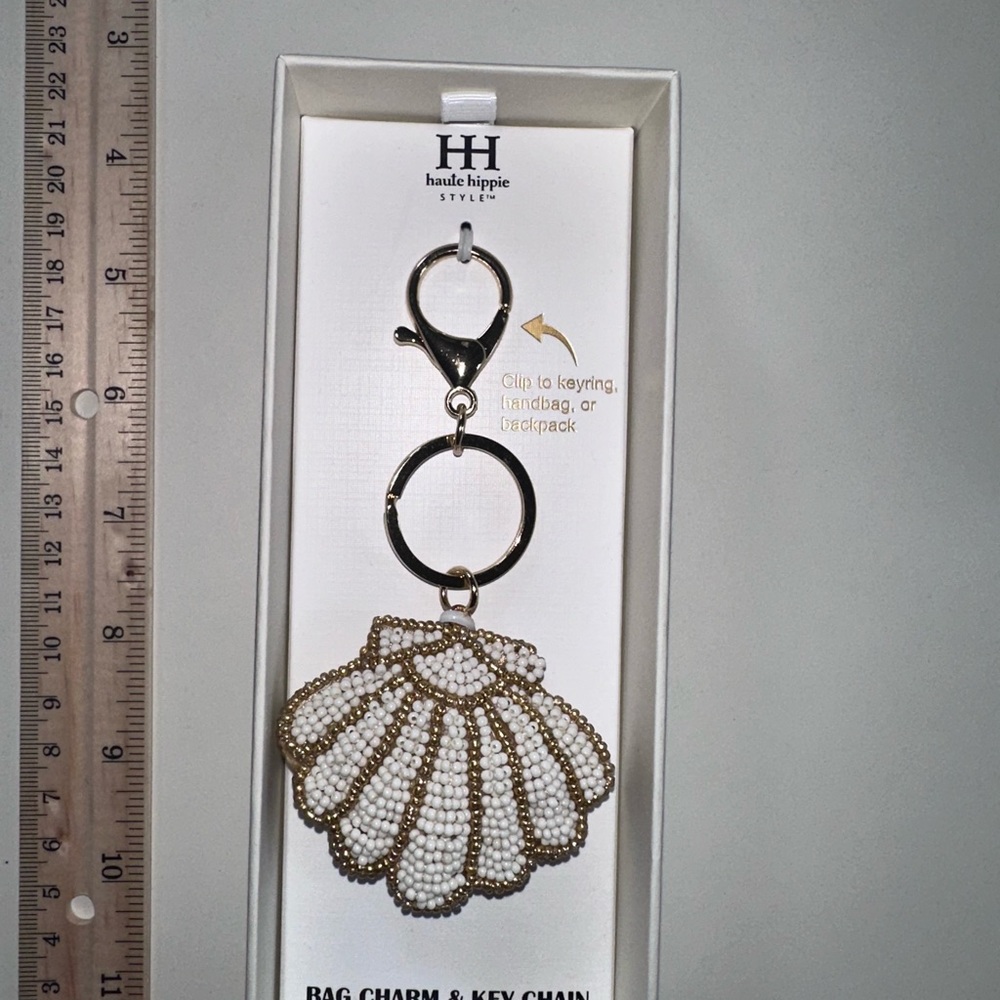 Haute Hippie Beaded Keychain with Gold and White Accents